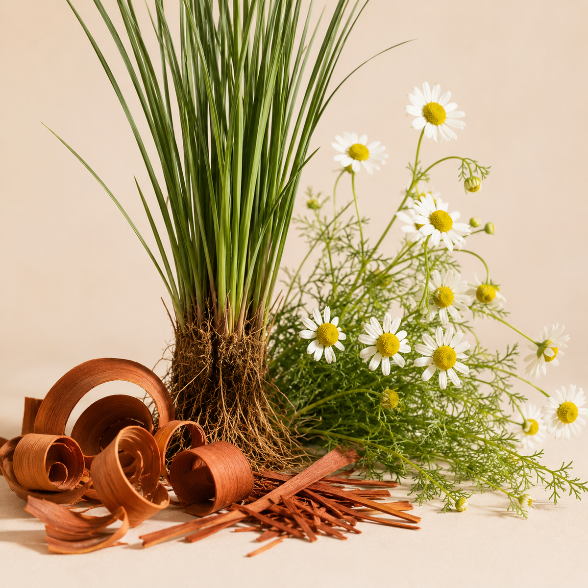 The botanicals of Release: Vetiver, Chamomile, and Sandalwood