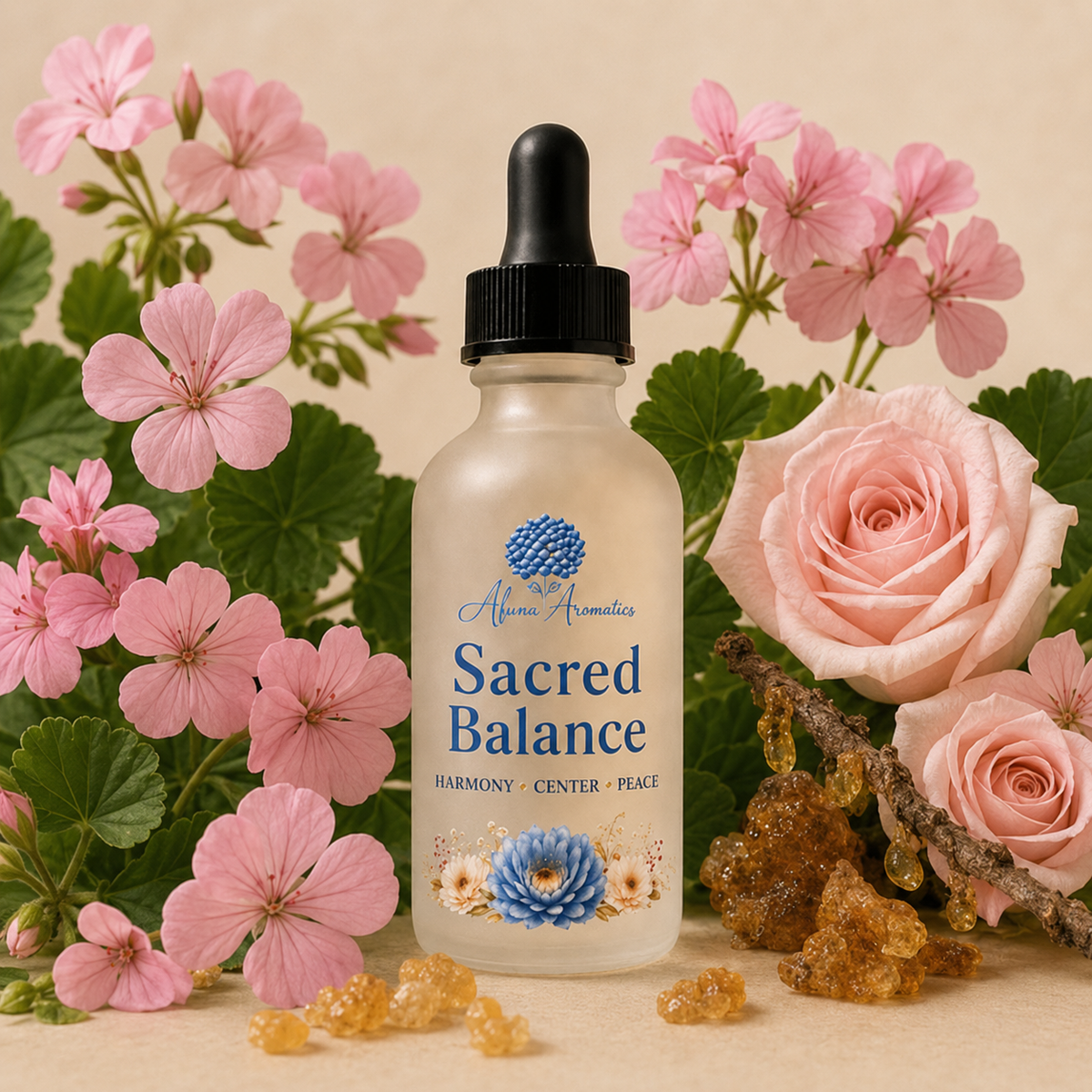 Sacred Balance Body Oil with Geranium, Frankincense, and Rose